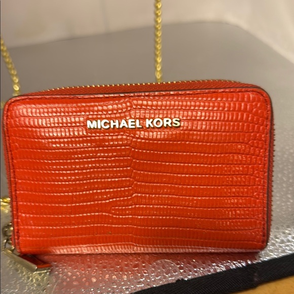 Michael Kors Orange Wallet with Gold Hardware and Textured Design - Picture 4 of 4